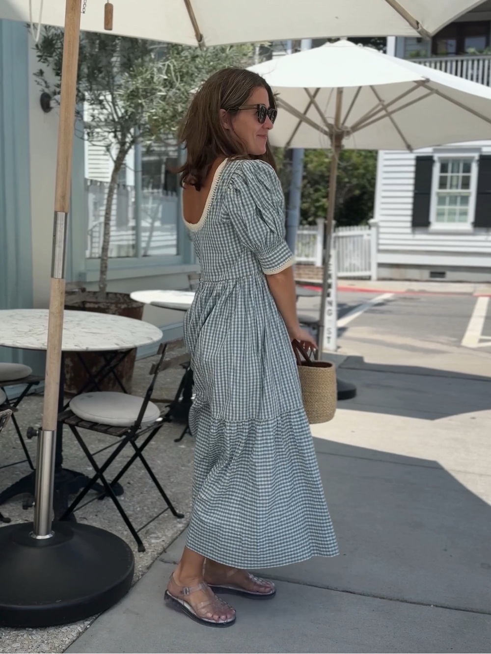 Loeffler Randall Gillian Puff−Sleeve Dress in Blue Gingham | XS - Picture 16 of 16